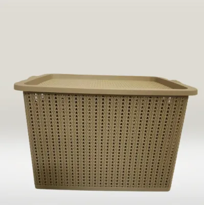 RATTAN DESIGN PLASTIC STORAGE BOX ORGANIZER WITH COVER CLOTHES ORGANIZER COD