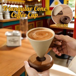 250ML Retro Triangular Cone Shape Pottery Tea Coffee Cup With Base Pull Ceramic Mug Porcelain Cup