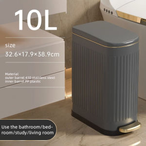 10L Stainless steel pedal trash can Narrow lidded trash can for household bathrooms,living room,bedroom