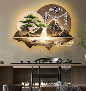 Tranh đồng hồ đèn led núi non hùng vĩ 27 trang trí phòng khách quà tặng tân gia