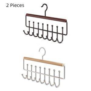 WARMSUN 2 Pieces Anti-slip Wooden Clothes Drying Rack 16 Hook Rotatable Underwear Vest Storage Rack Multi-functional Space Saving Women Storage Bra Hangers for Home