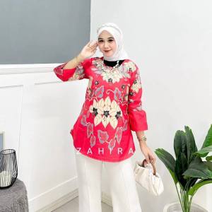 ATASAN BLUS BATIK WANITA KERJA SERAGAM KANTORAN MODERN TERLARIS MURAH MEWAH MOTIF KEKINIAN