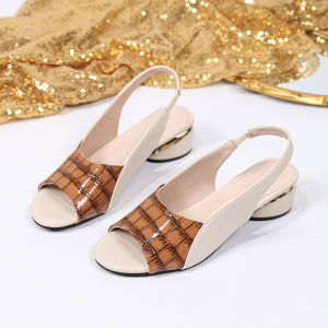 Free Shipping 2026 Summer New Plus Size WomenS Chunky Heel Fish Mouth One-Strap Fashion Sandals WomenS Plus Size Color Block Design
