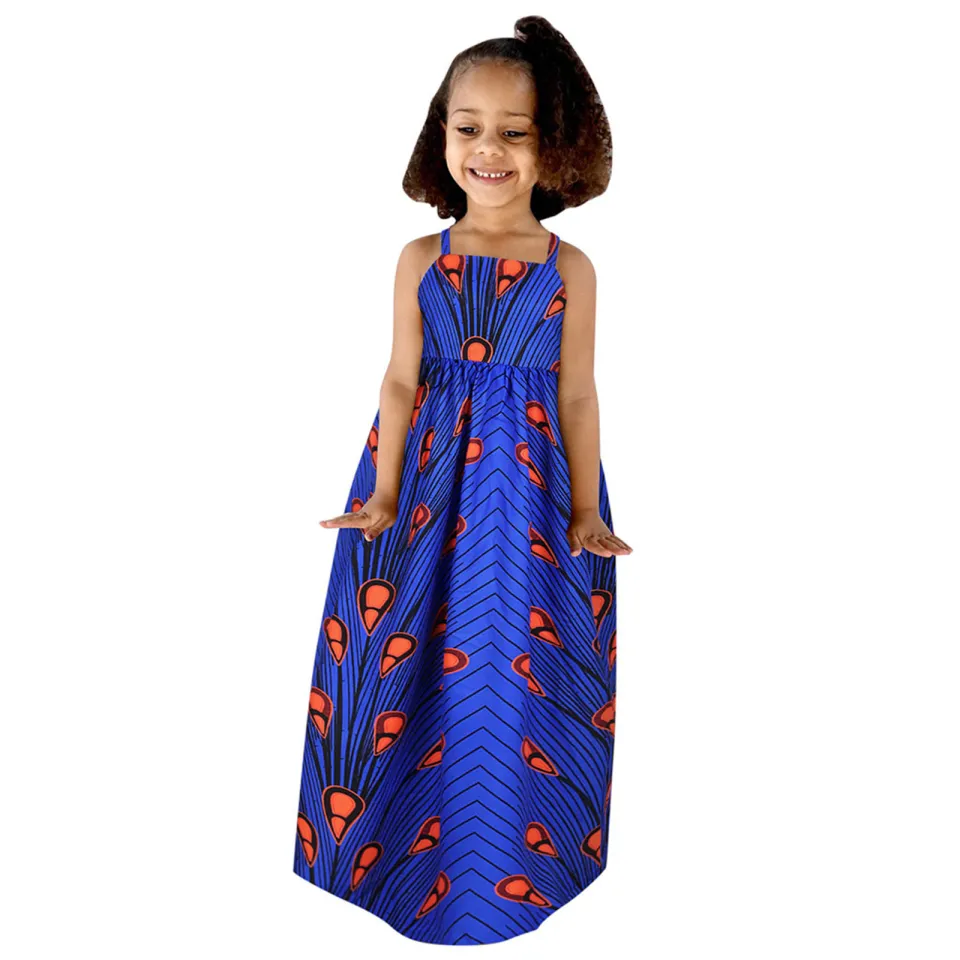 Toddler Kids Baby Girls African Dashiki Traditional Style Short Sleeve  Round Neck Dress Ankara Princess Dresses Outfits 1-6Y 