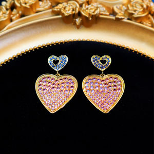 SEQUITO Temperament Ladies Costume Jewellery Pave Setting Gradient Purple AAA Cubic Zirconia Gold Plated Heart Pendant Drop Earrings SE1035
