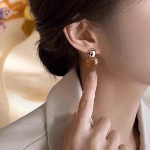 [fenggongshuode] Vintage Brown Resin Tiger Eye Stone Earrings For Women Fashion Earring Personality Maillard Color Jewelry Gift