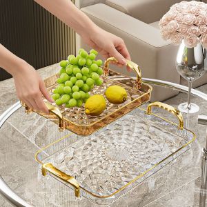 NEXASHOP Clear Storage Tray Light Luxury Large Capacity Dessert Fruit Tray Double Handle Snack Plate Home Kitchen Organizer