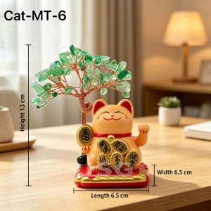 JSG Solar Powered Lucky Cat Figurine Crystal Money Tree Desk Ornament for Shop & Home Decoration