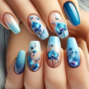 24 Pcs Glossy Press On Nail French Tips False Nail Flowers Full Cover Stick On Nail Short Ballerinas Acrylic Nail