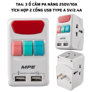(MPE) Ổ cắm du lịch đa năng 3 dạng phích cắm – Kết nối mọi nơi tiện lợi tối đa TA
