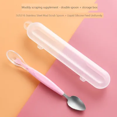 ❤️พร้อมส่ง❤️ช้อนป้อนอาหารเด็กเอนกประสงค์ ช้อนมี2หัวไว้สำหรับป้อนอาหารและขูดผลไม้ใน1เดียว