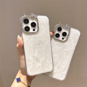 Diamond Frame White Case for iPhone 11 12 13 14 15 16 17 Pro Max Plus Air Casing Anti-Drop Adhesive Soft Cover for iPhone 17 Case