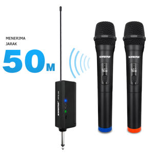 Dual Wireless Microphone with 6.35mm Rechargeable Receiver Cordless Handheld Singing Mic