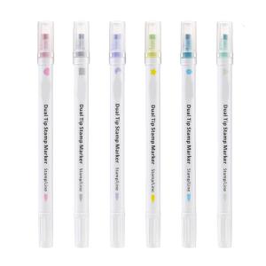 6 Color Marker Pen Set Double Headed Highlighter for Kid Student Adult Scrapbooking Doodling Drawing Making