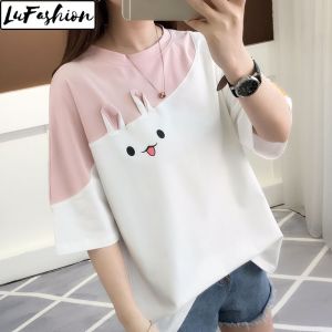 LuFashion Blouse Women Summer Casual Cute Rabbit Loose Short Sleeve Tops