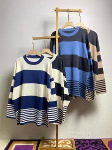 Blus Rajut Jumbo Motif Salur Gaya Korea Lengan Panjang Plus Size