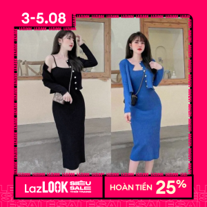 Đầm body 2 dây dáng dài + áo khoác dài tay thời trang XIXO cao cấp sang mịn đẹp