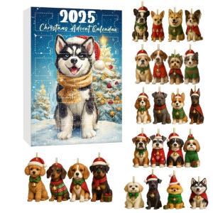 Christmas Festive Dog Themed Advent Calendar Blind Boxes 24 Pieces Acrylic Ornaments Set For Family Holiday Activities