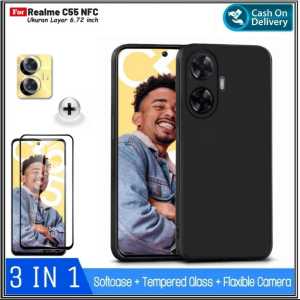 Paket 3in1 Case Realme C55 NFC / C21Y Free Tempered Glass Dan Anti Gores Camera Casing SoftCase