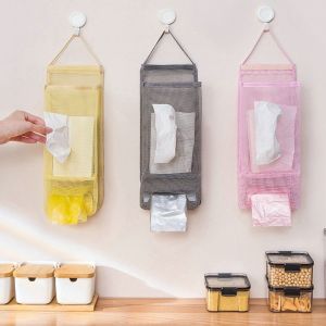 ORIGE HOUSE เหลือง/ชมพู/เทา ถุงเก็บขยะ ที่แขวนแขวน อุปกรณ์ติดผนัง ที่จัดเก็บถุงพลาสติก แบบพกพาได้ ตาข่ายแบบตาข่าย ที่วางถุงของชำ บ้านในบ้าน