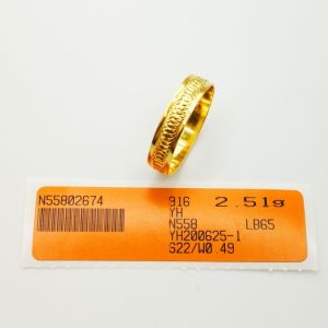 Cincin Belah Rotan Pelbagai Saiz 22 Emas 916 Yon Hing