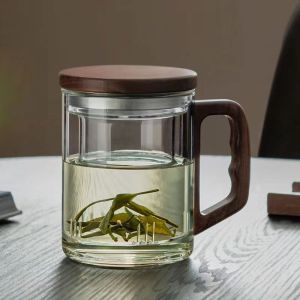 [Giá Sốc] Cốc pha trà BT09 Cốc thủy tinh pha trà Dung tích 400ml Cốc lọc trà thủy tinh có tay cầm bằng gỗ tiện lợi