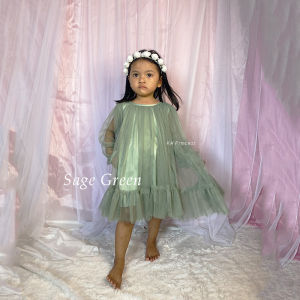 Dress Sage Green Terbaru 2025 Gaun Pesta Ulang Tahun Kondangan Akikah Warna Hijau Sage Mint Mewah Elegan Baju Anak 2 3 Tahun KAP155