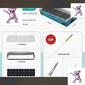 Disposable BBQ Grill Set Barbeque Smokeless Portable Camping Outdoor Charcoal Picnic Rack Set Quick Setup Instant