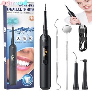 Electric Ultrasonic Dental Scaler Portable Oral Irrigator LED Dental Tools Plaque Remover Tartar Calculus Tooth Cleaner Set Kit Electric Water Flosser Rechargeable Teeth Cleaner