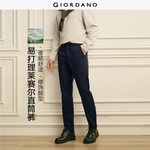 GIORDANO Men Pants G+ Embroidery Easy-Care Pants Mid Rise Regular Fit Straight Leg Fashionable Casual Pants 01116088