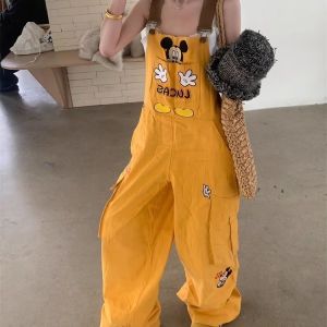 Mickey Mouse Bib Disney Anime Cartoon Printing Kawaii Graffiti Casual Bib Four Seasons Wild Cowboy Jumpsuit Girl Holiday Gift