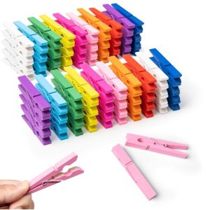 50-Pack Wooden Colorful Clothespins 2.9 Inches 10 Colors Wooden Craft Clips DIY Photo Display and Handicrafts Assorted Styles Suitable for Home Decoration Craft Making Hanging Photos Decorations and More
