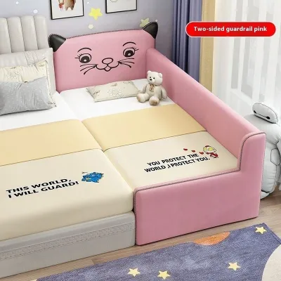 Kids Bed Solid Wood Baby Cot Widening Ladder Splicing Toddler Bed With Guardrail Children Bed
