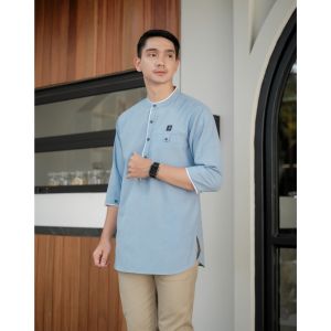 Baju Koko Pria Dewasa Lengan Pendek Model Kurta Tuhfah Size M L XL Branded Alanza Muslim Wear