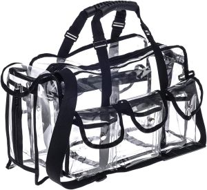 Professional Clear PVC Makeup Kits Organizer Make up Set Bag MUA Carry All Artist Transparent Vinyl Travel Cosmetic Bag with 6 External Pockets & Tissue Holder
