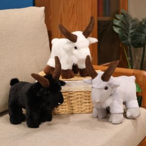MIRELAE Soft Realistic Goat Toy Big Horn Goat Plush Plush Toy Cute Goat Doll Home Decor
