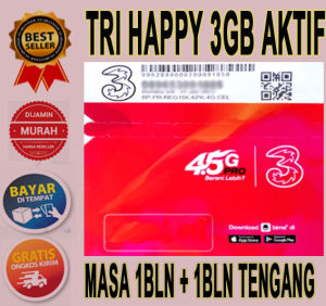 1 Pcs Kartu Perdana Tri AON 3GB 5GB Segel Prabayar Murah