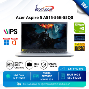 PROMO! ACER ASPIRE 5 A515-56G-55Q0 WITH NVIDIA GeForce MX450 INTEL CORE i5-1135G7 16GB RAM 512GB SSD 156" IPS WiFi 6 BACKLIT KEYBOARD