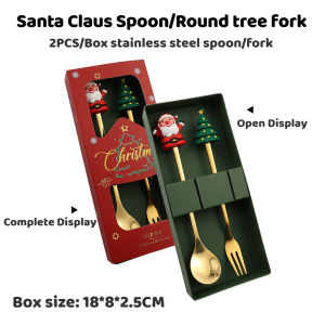 Christmas Cutlery Set 2/4 Pcs Stainless Steel Spoon Fork Santa Snowman Kids Coffee Gift Box