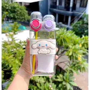 Botol Minum 580ml Anak Sanrio 4 Karakter Kuromi Cinnamoroll Melody Pompompurin-Free Stiicker Sedotan dan Tali