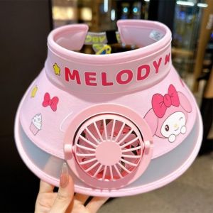 RENJE Anime Childrens Fan Cap USB Charging Kuromi Melody Summer Fan Sunhat Cute Cooler Empty Top Hat Kids