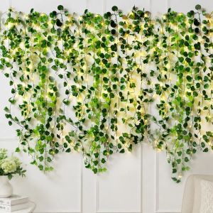 DIVATEN Green Leaves Artificial Ivy Vines Lifelike Appearance Plastic Faux Hanging Plants Gifts Flexible Stems Artificial Greenery Garland Home Garden Decoration