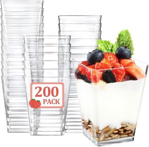 Eupako 50 Pack 5 oz Square Clear Plastic Dessert Cups Small Clear Plastic Tumbler Cups Great for Desserts Appetizers Puddings Mousse and More