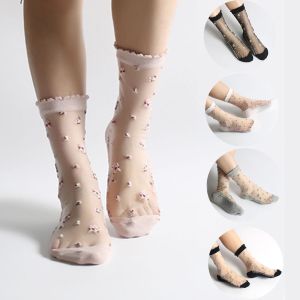 SWEET TIM เวลาว่าง ผู้หญิง ใยแก้ว ถุงเท้าเรือ Jacquard โค้งคำนับ ถุงเท้าคริสตัล ถุงเท้าสั้น ถุงเท้า ถุงเท้าข้อเท้า