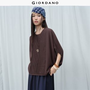 Giordano Women Pintucks front batwing sleeve loose blouse Free Shipping 18346217