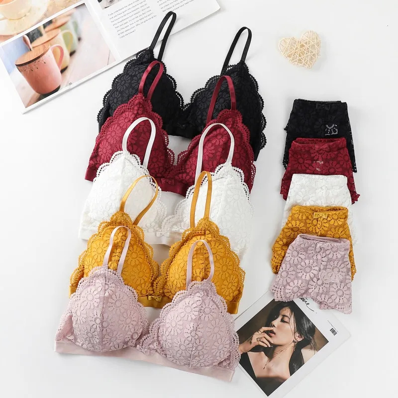 ECMLN Beauty Back Sexy Bra Set Underwear Lace Push-up Bra and Panty Set  Female Brassiere Yellow Flower Embroidery Lingerie Set