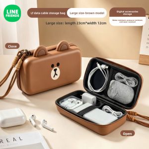 LINE FRIENDS BROWN Digital Organizer with Partitions PU Shell for Travel Cables Accessories Bag LFB441