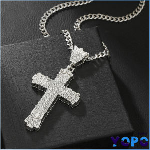 YoPo Hip Hop Diamond Exaggerated Retro Cross Pendant Men Women Jewelry