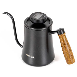 Pour Over Coffee Goose-Neck Kettle 600ml with High-Precision Temperature Display | 304 Stainless Steel | Solid wood handle | Versatil