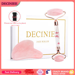 *Ready Stock*DECINIEE 100% Natural Rose Quartz Jade Roller Gua Sha Set Guasha Scraper Facial Roller Massager Face Lifting Slimming for Neck Body Skin Care With Box+Pouch